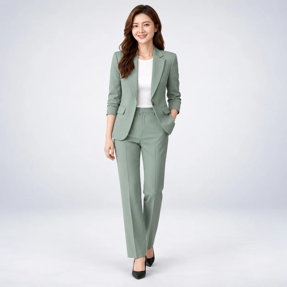 Sage Green Womens Corporate Trouser Suit