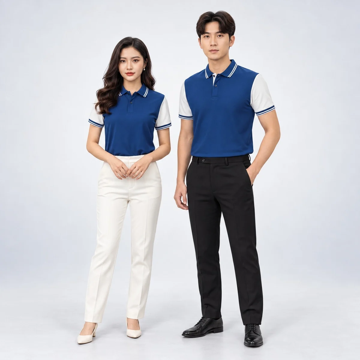 Blue and White Contrast Sleeve Corporate Polo Shirt
