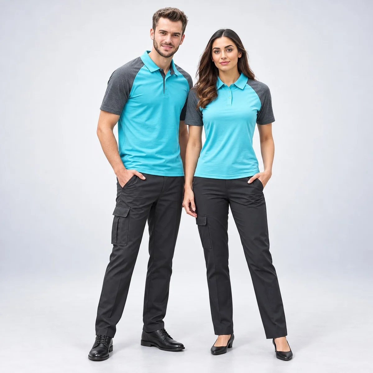 Turquoise and Charcoal Grey Industrial Polo and Cargo Set