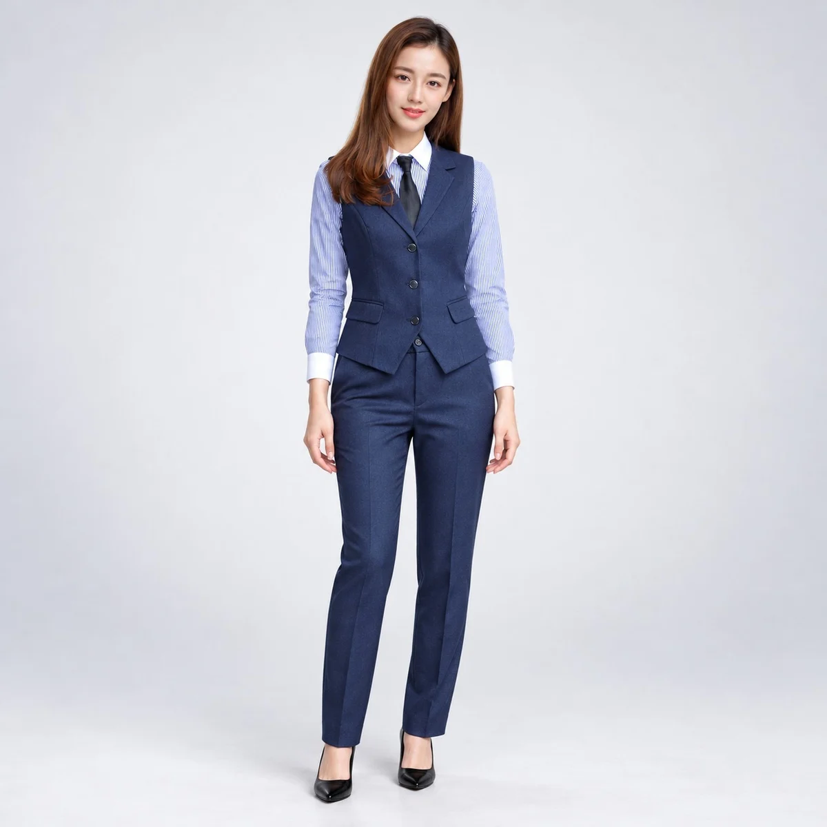 Womens Navy Blue Corporate Three-Piece Suit Uniform