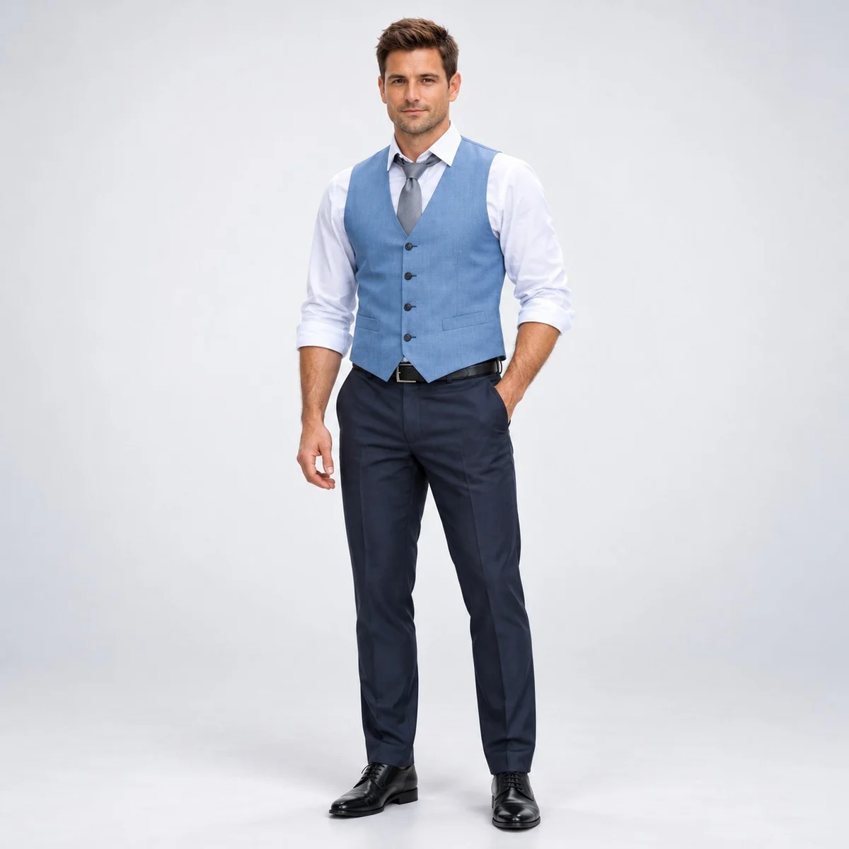 Mens Blue and White Three-Piece Hotel Uniform Set