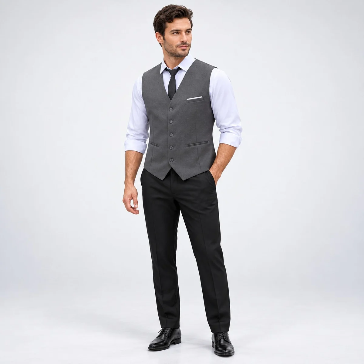 Mens Grey Waistcoat and Black Trouser Hotel Uniform Set