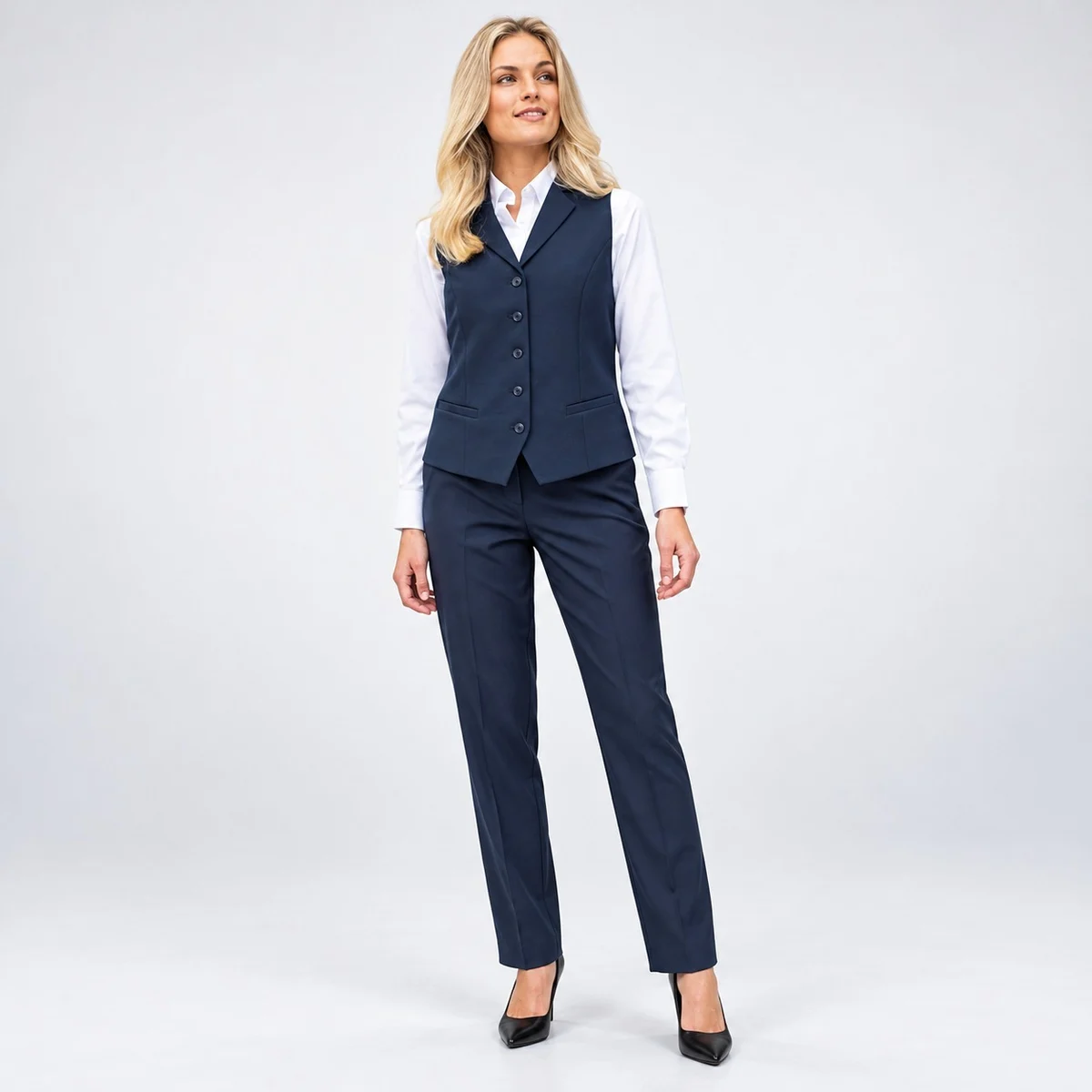 Womens Navy Blue Waistcoat and Trousers Corporate Uniform Set