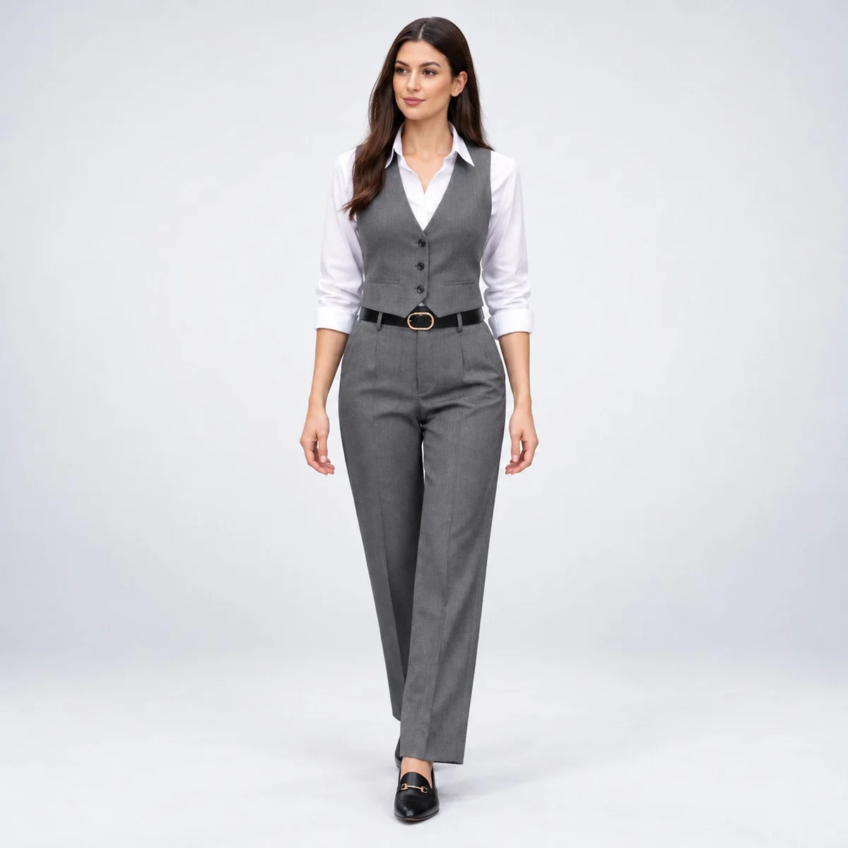 Womens Grey Corporate Three-Piece Suit Set