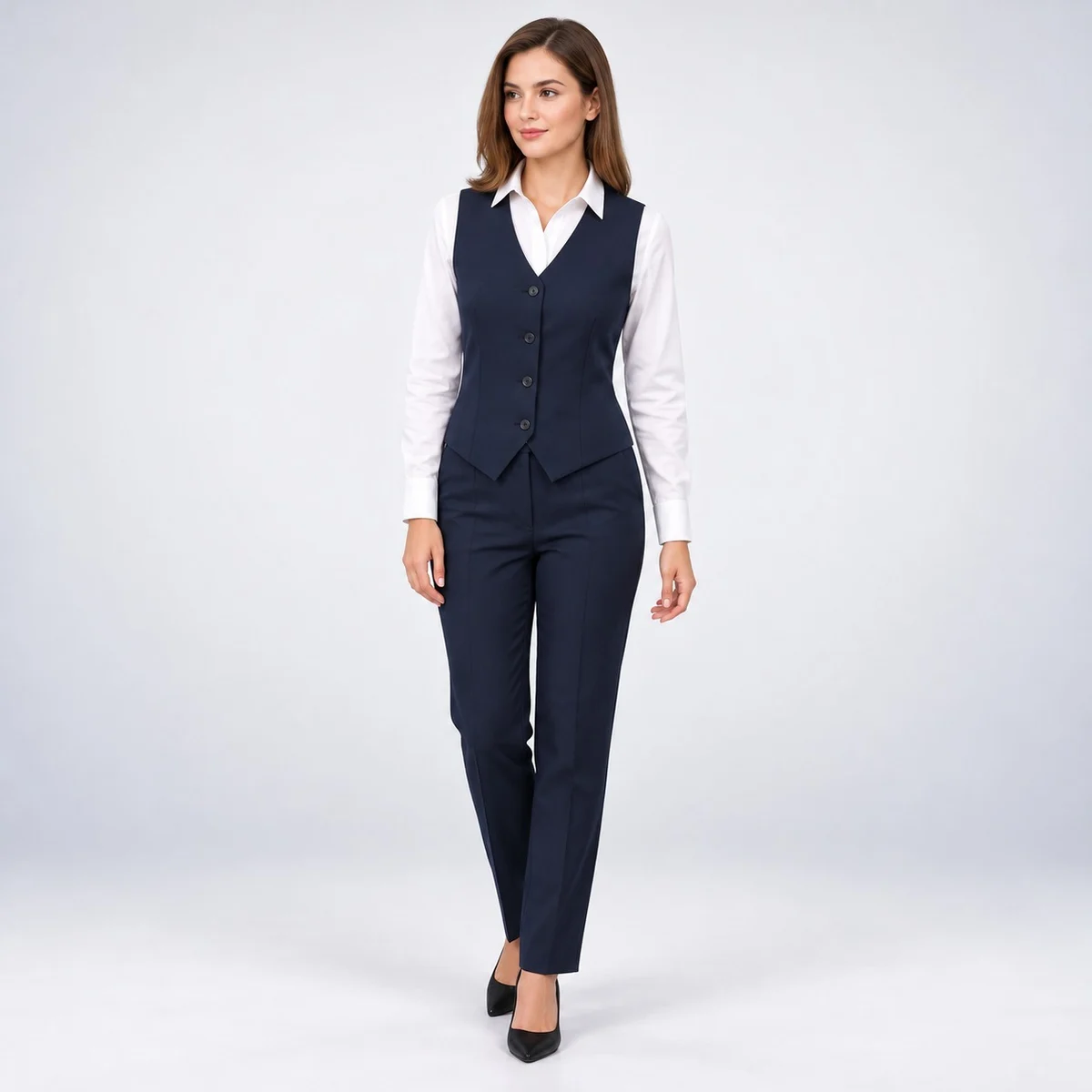 Womens Three-Piece Navy Blue Corporate Uniform Set