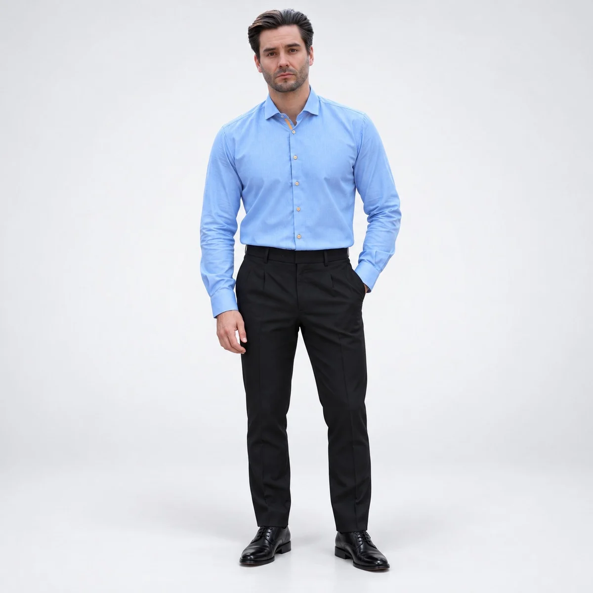 Mens Corporate Light Blue Shirt and Black Trouser Set