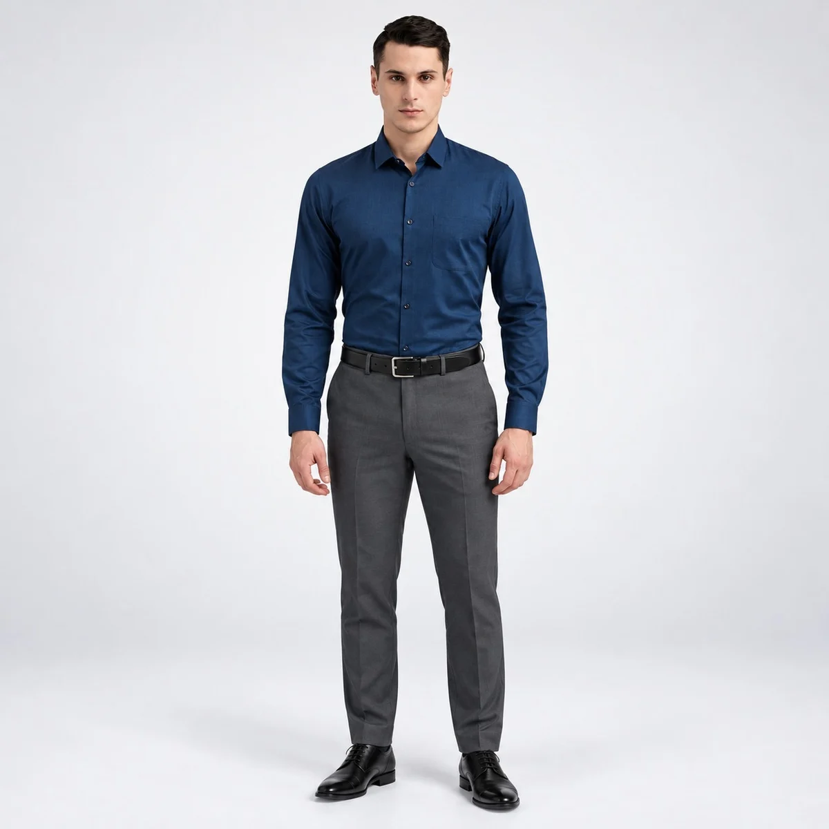 Mens Navy Blue Shirt and Grey Trouser Corporate Uniform