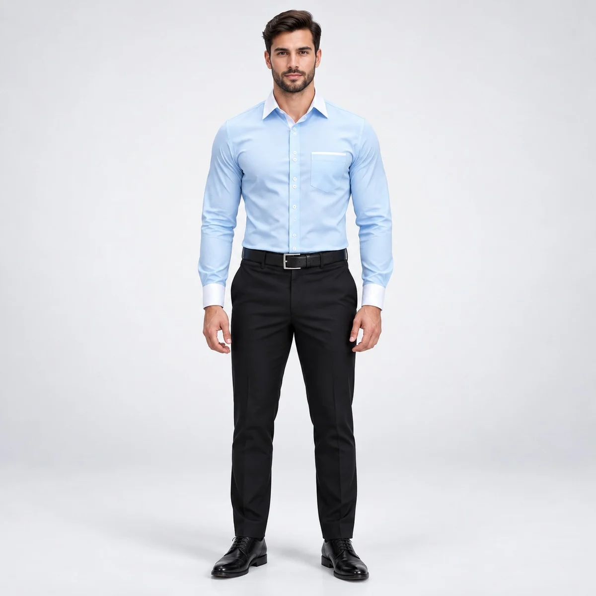 Mens Corporate Uniform Set with Light Blue Shirt and Trousers