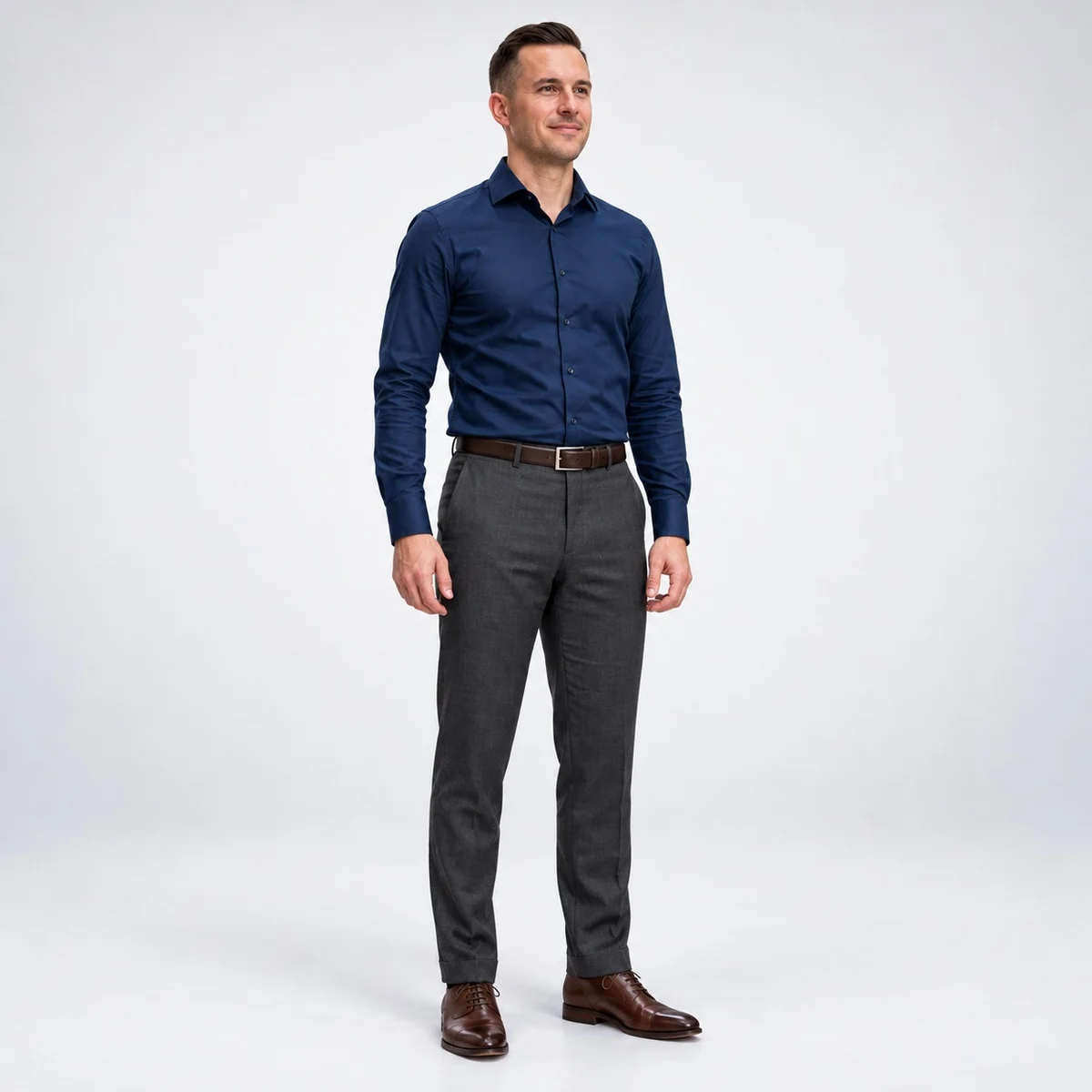 Mens Navy Blue Shirt and Grey Trouser Corporate Uniform Set