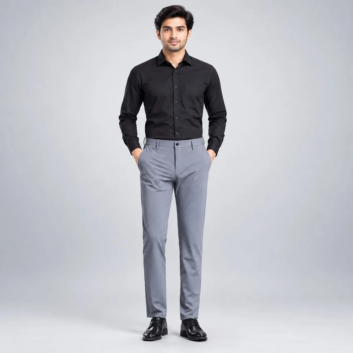 Mens Black Shirt and Grey Trouser Corporate Uniform Set