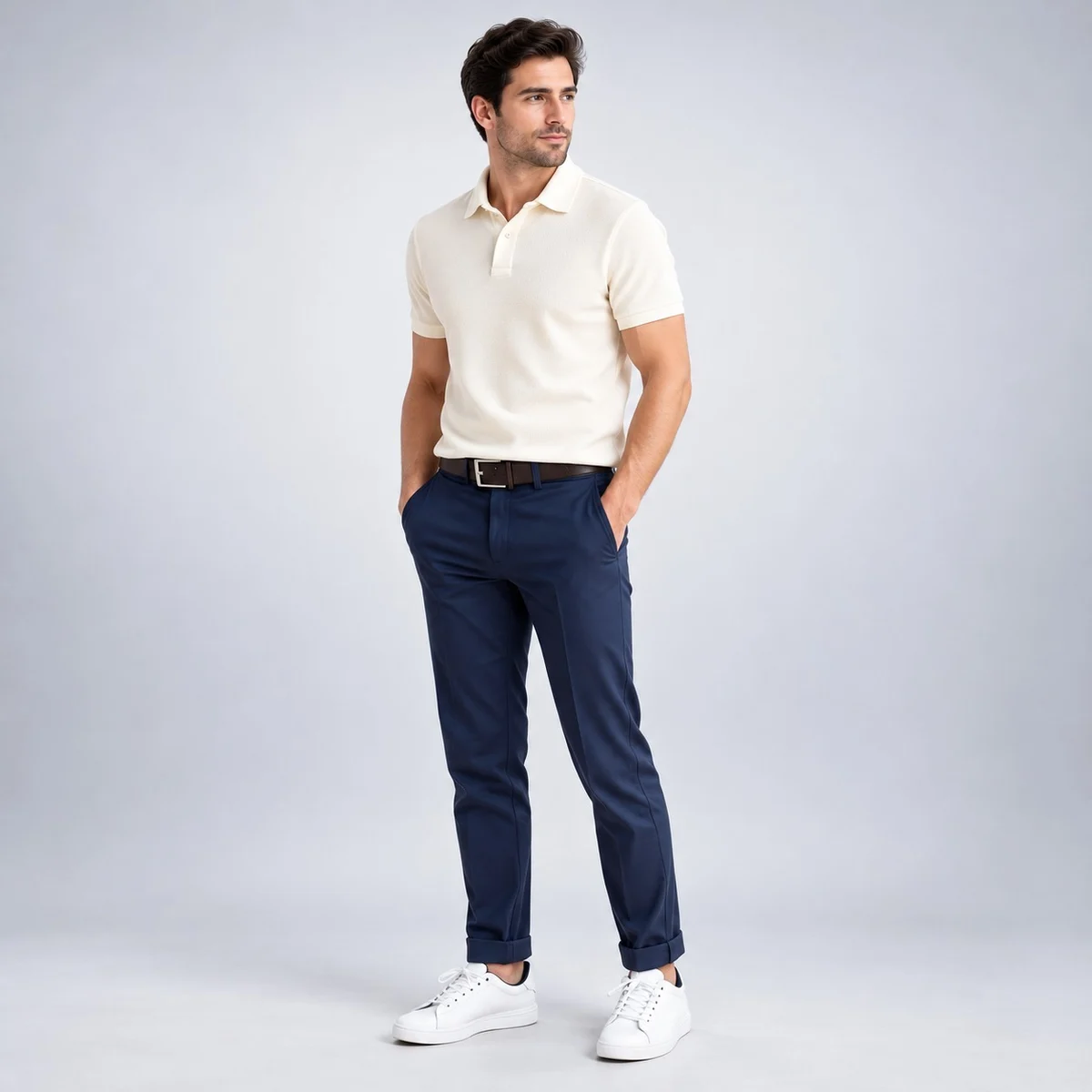Mens Cream and Navy Blue Corporate Uniform Set