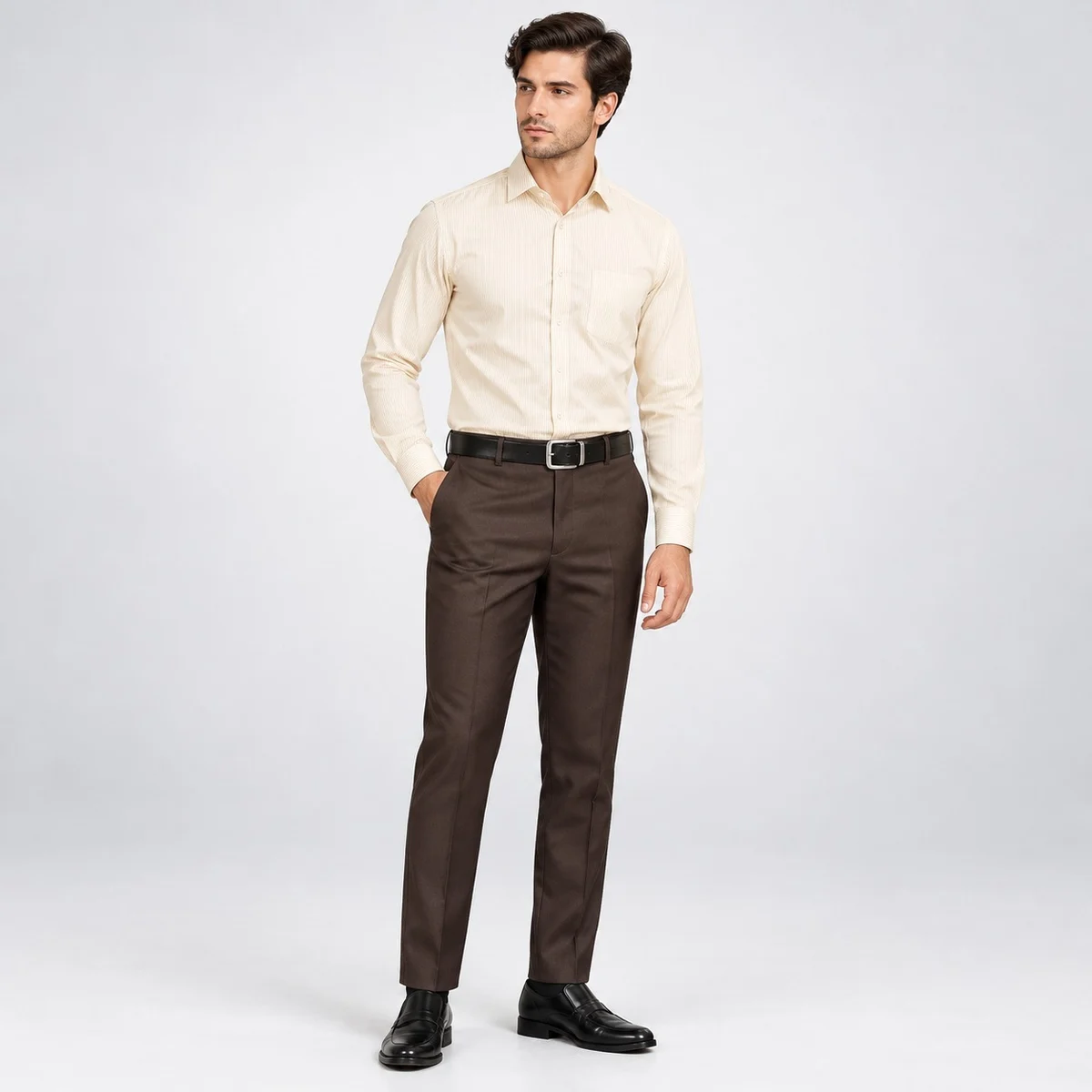 Mens Cream and Brown Corporate Formal Shirt and Trouser Set