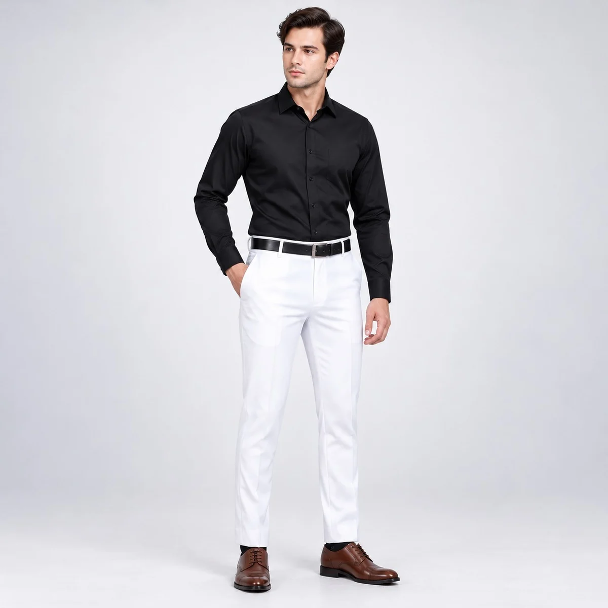 Mens Black Shirt and White Trouser Corporate Uniform Set