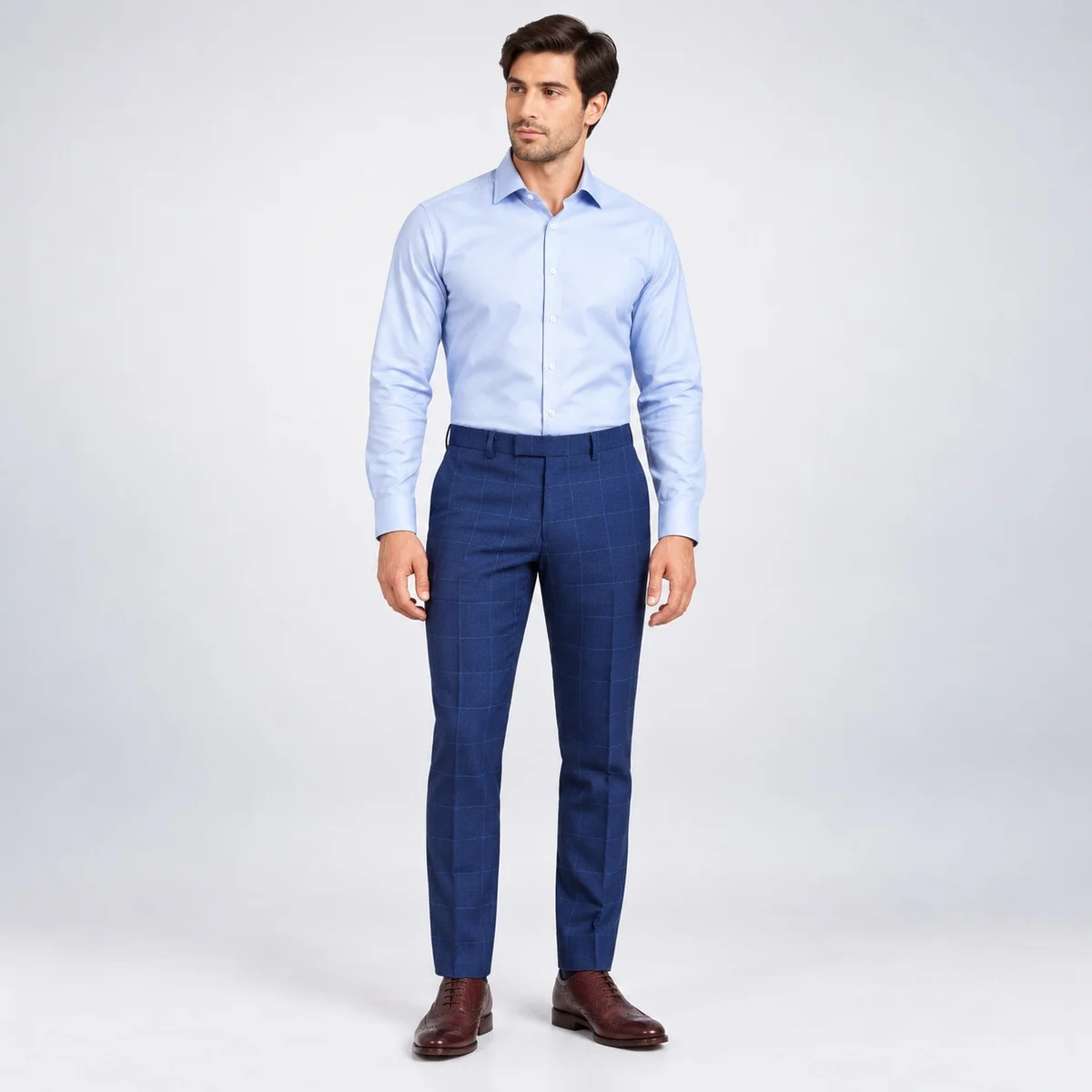 Mens Light Blue Shirt And Checked Trouser Corporate Uniform Set