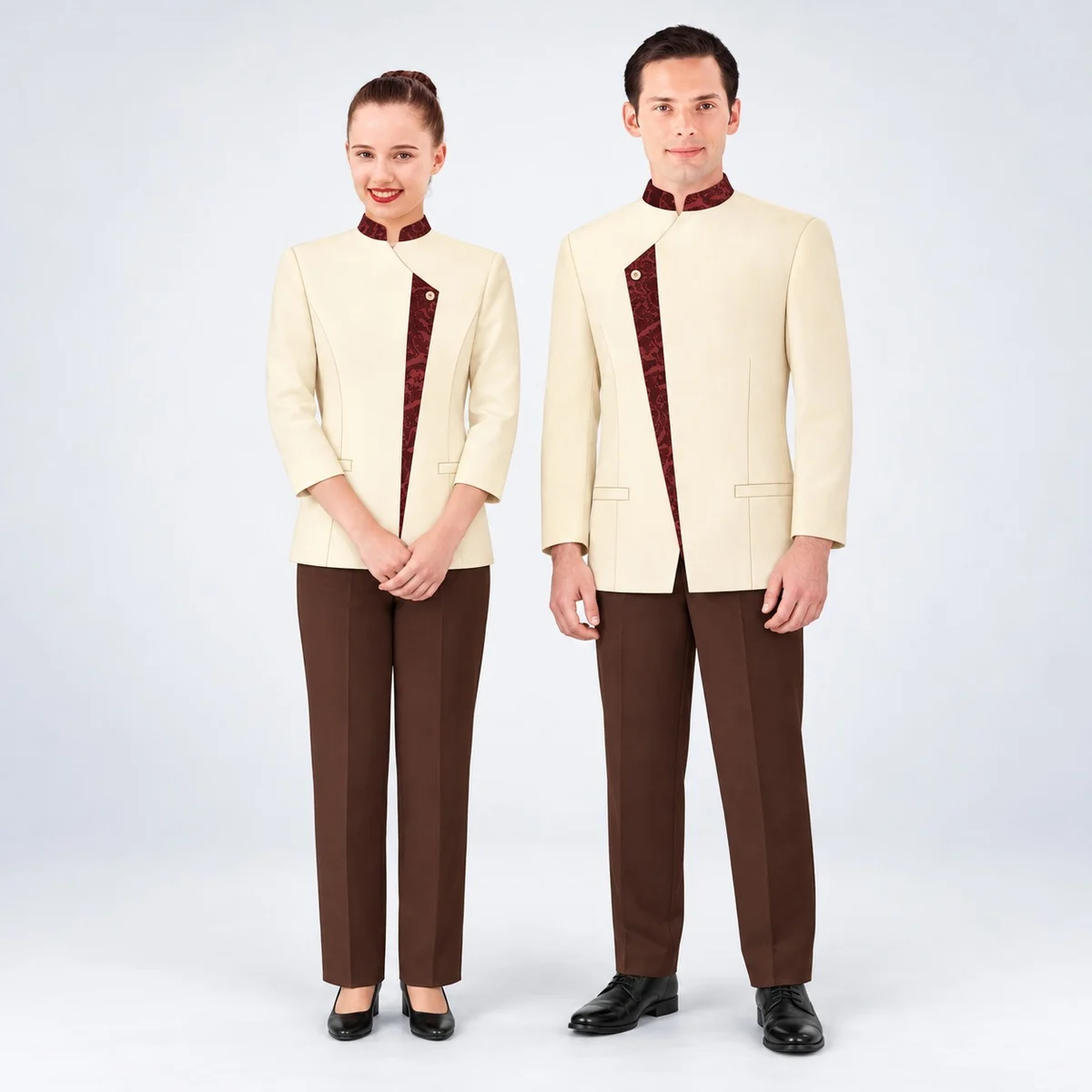 Beige and Brown Hotel Staff Uniform Set