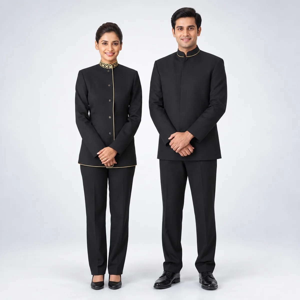 Black Hotel Uniform Set with Gold Piping