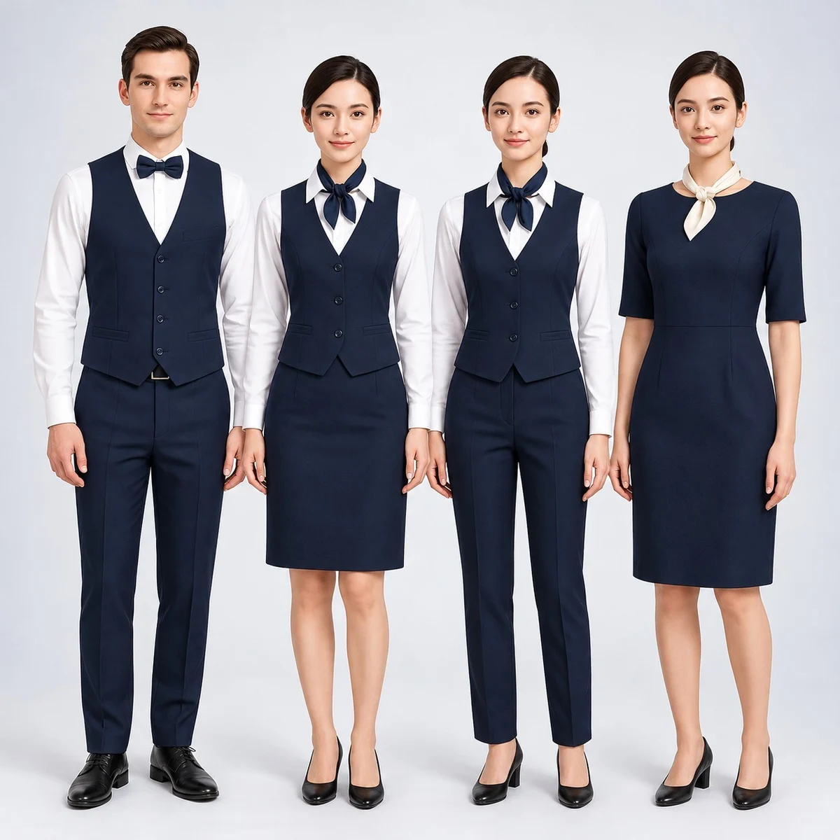 Navy Blue and White Hospitality Uniform Set