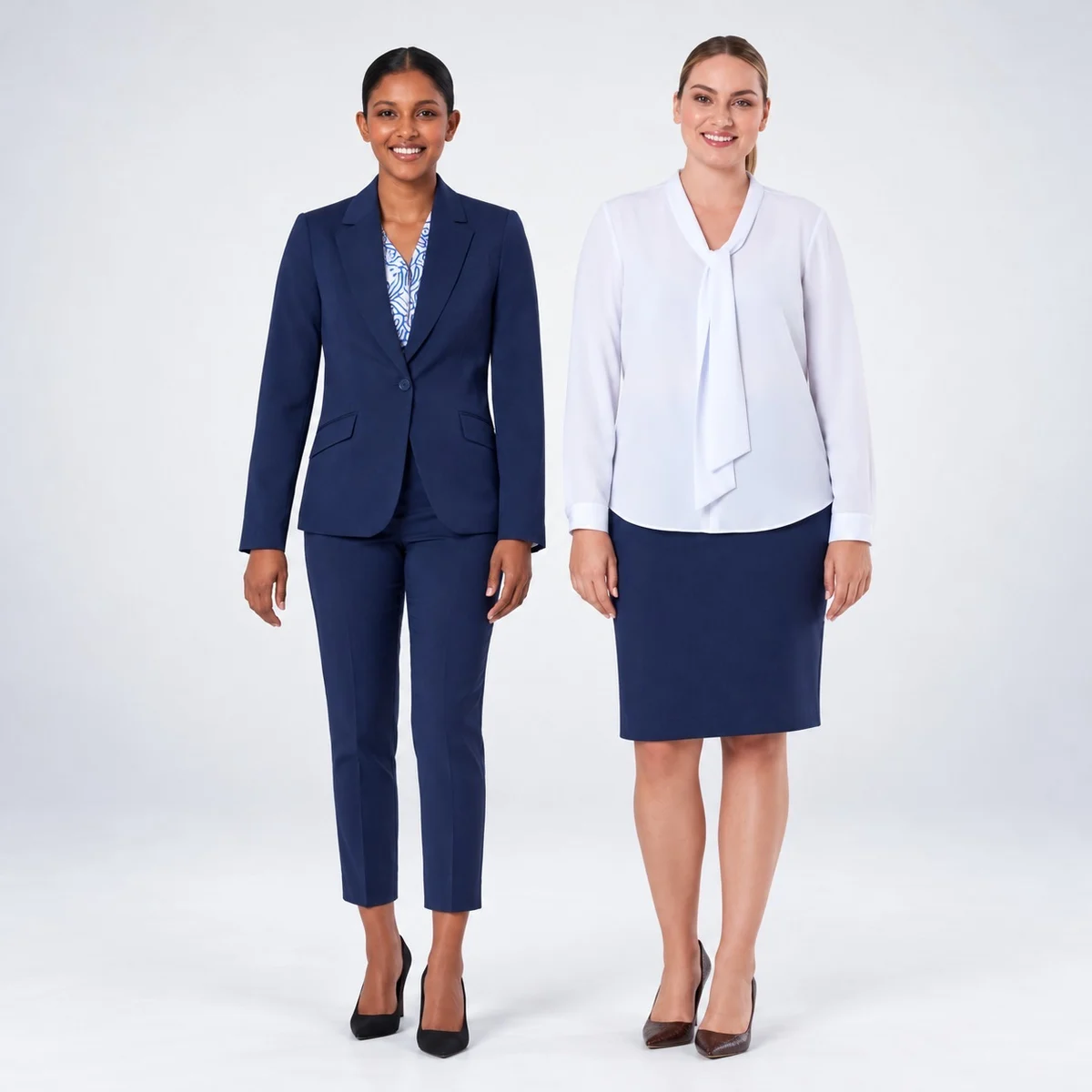 Womens Navy Blue Poly-Cotton Formal Suit and Skirt Set
