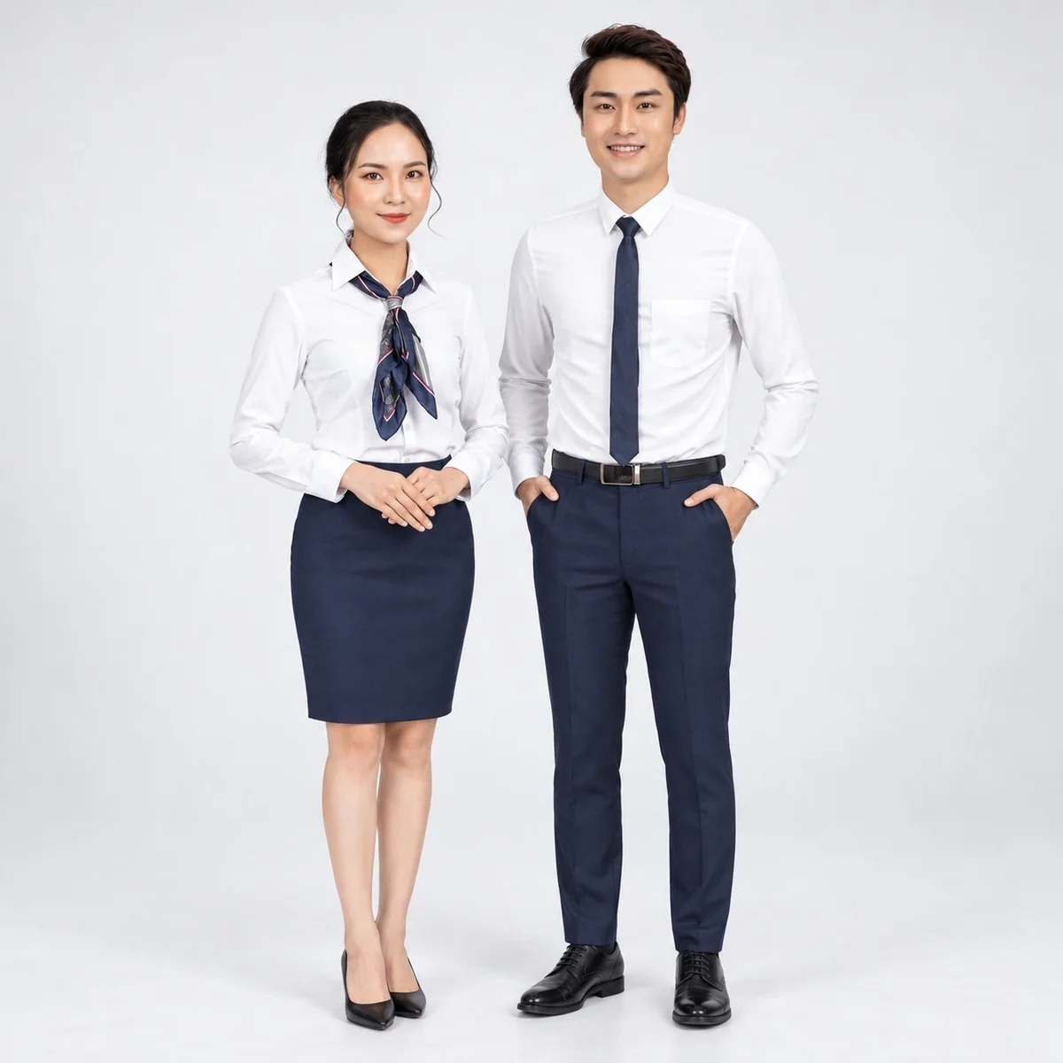 White and Navy Blue Hotel Formal Uniform Set