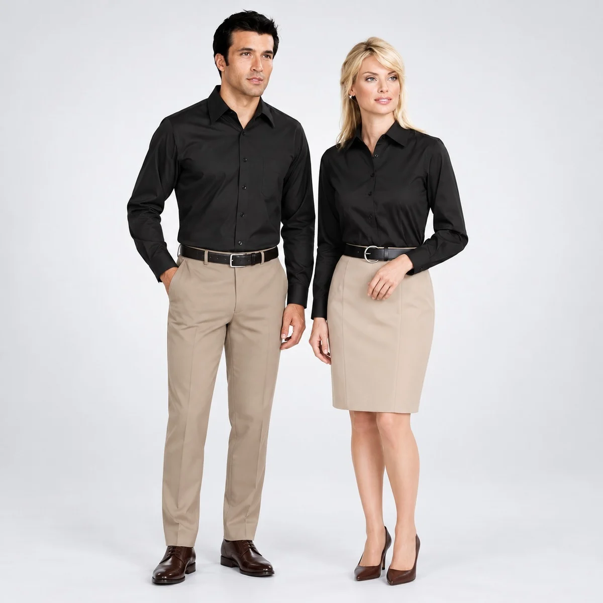 Coordinated Corporate Uniform Set in Black and Khaki