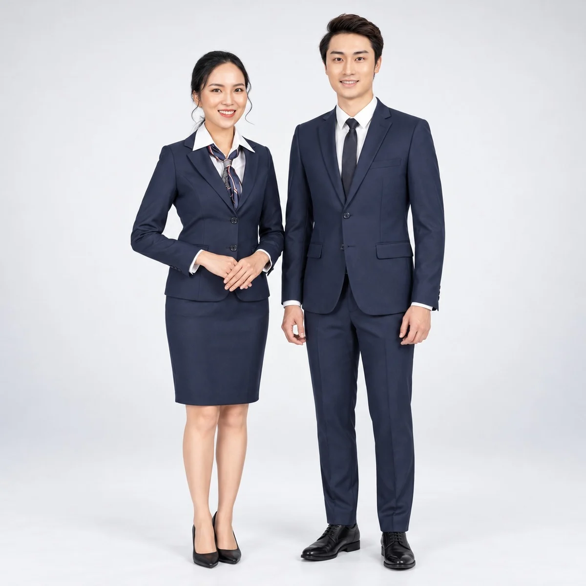 Navy Blue Poly-Cotton Corporate Formal Suit Set
