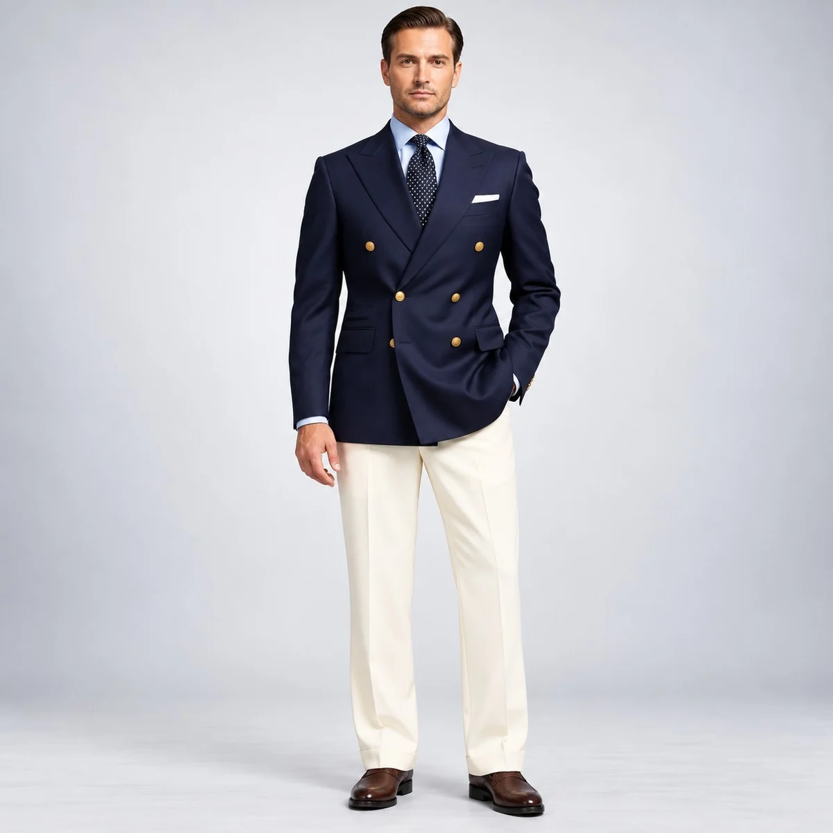 Mens Navy Blue Double-Breasted Hotel Blazer and Trouser Set