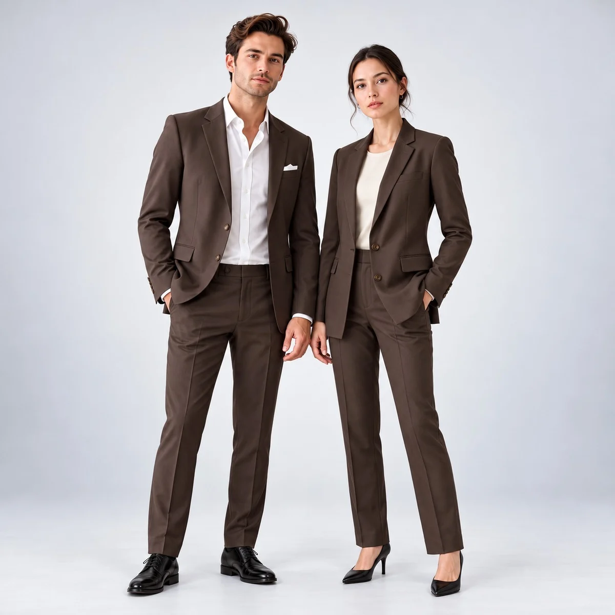 Brown Poly-Cotton Corporate Suit Set