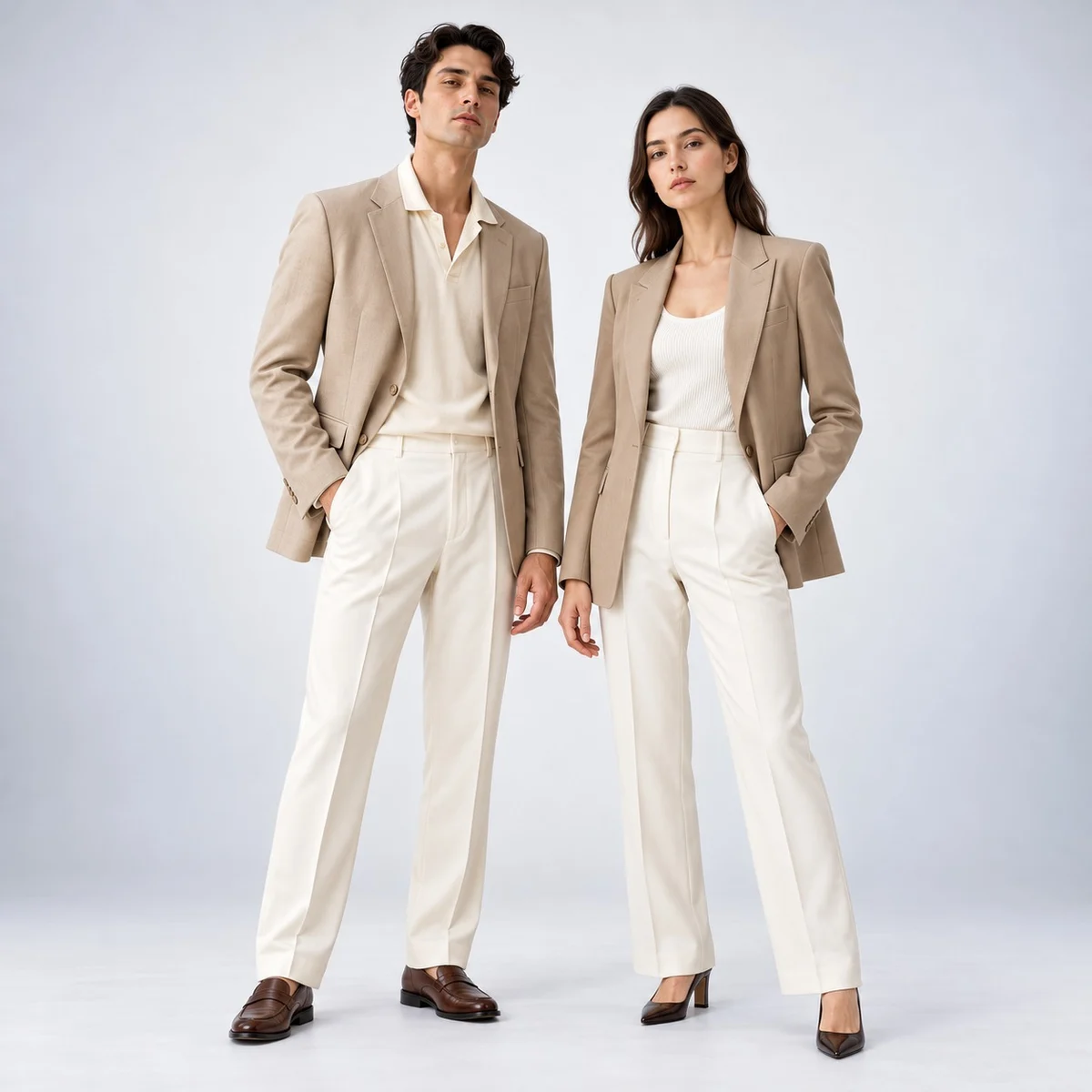 Beige Blazer and Cream Trouser Corporate Uniform Set