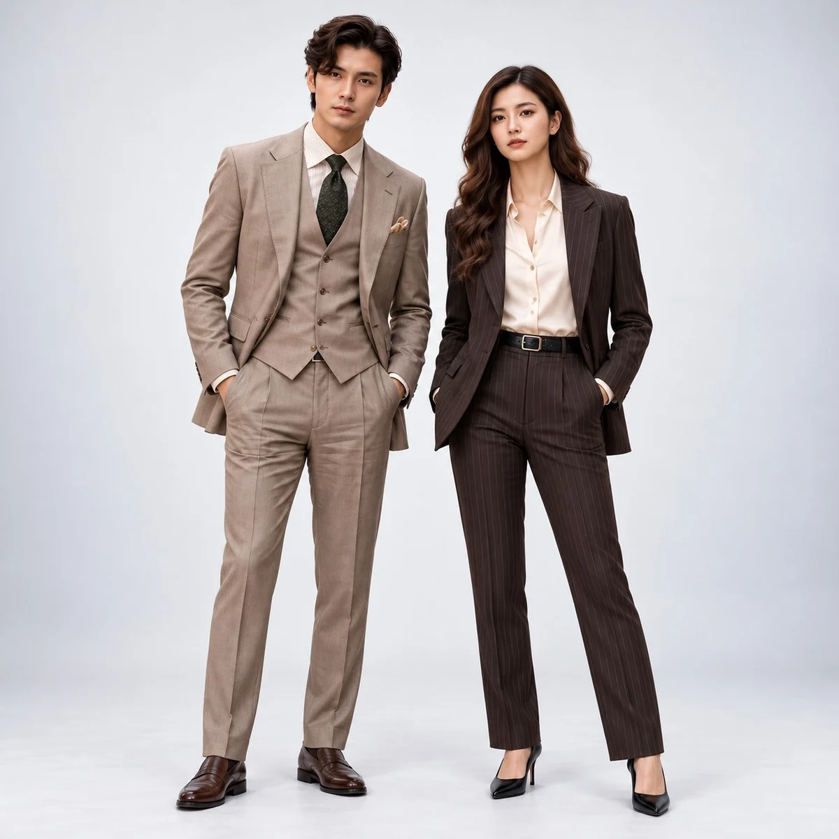 Beige and Brown Corporate Suit Set