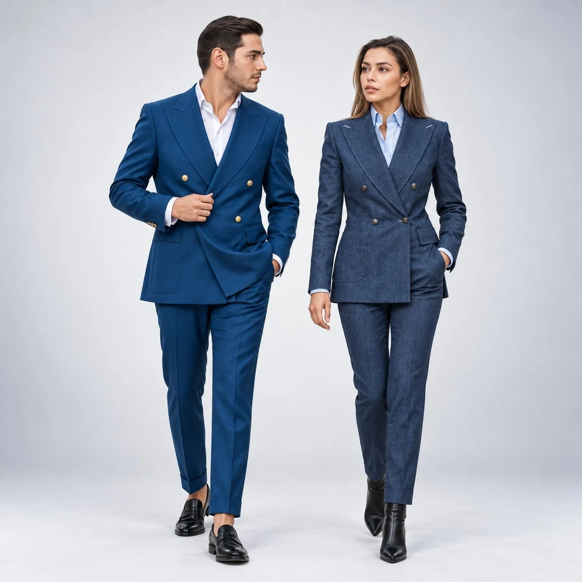 Blue Double-Breasted Corporate Suit Set