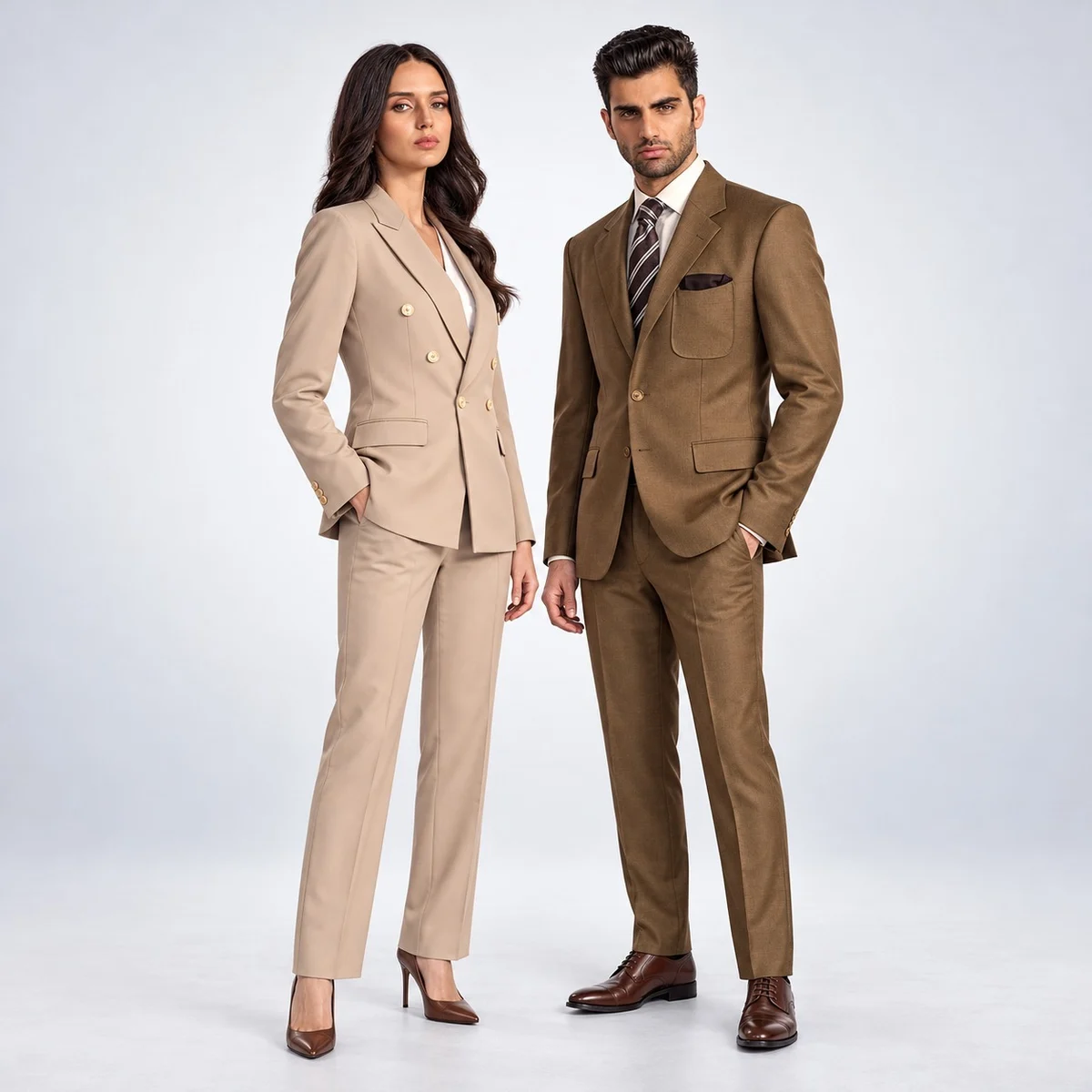 Beige and Brown Corporate Formal Suit Set