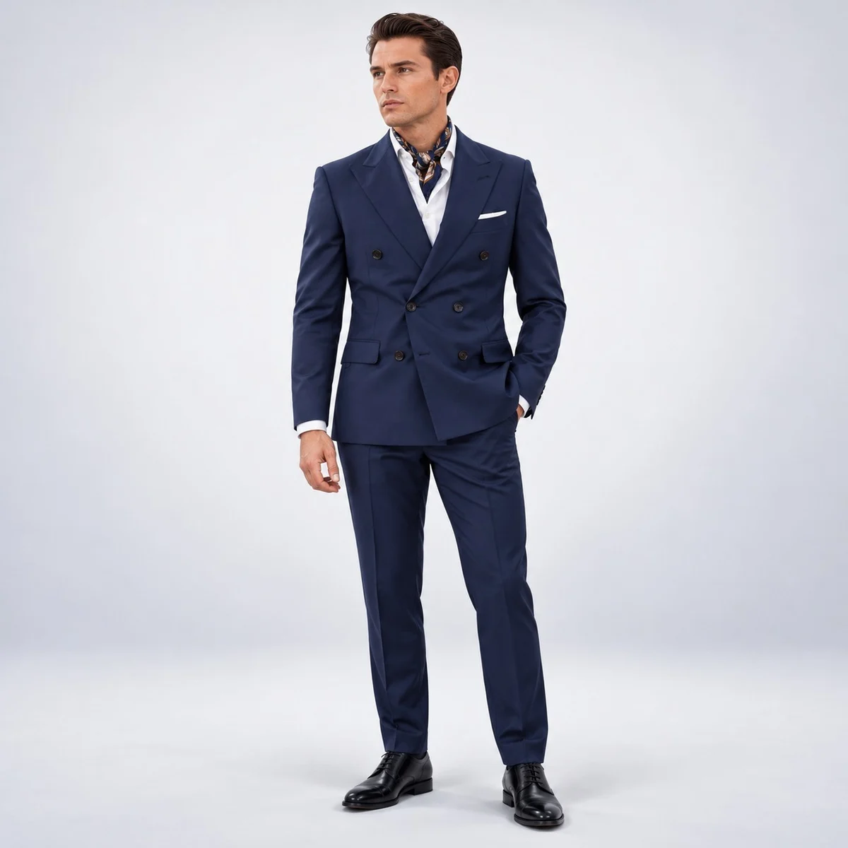 Mens Navy Blue Double-Breasted Hotel Suit Set
