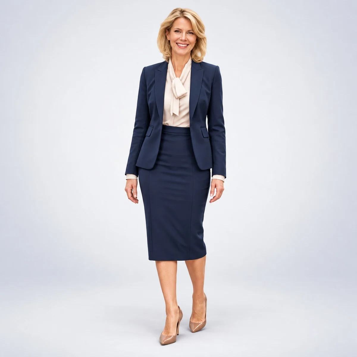 Navy Blue Womens Corporate Skirt Suit Set