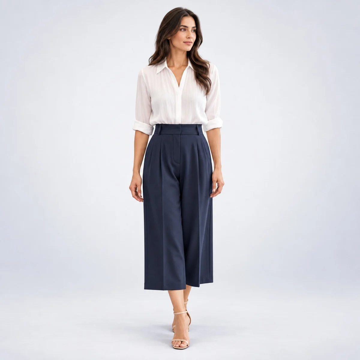Womens Corporate White Blouse and Navy Trousers Set