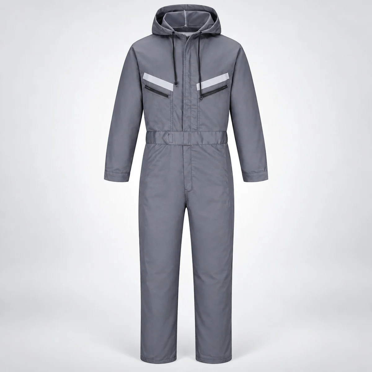 Grey Hooded Industrial Coverall with Reflective Tape