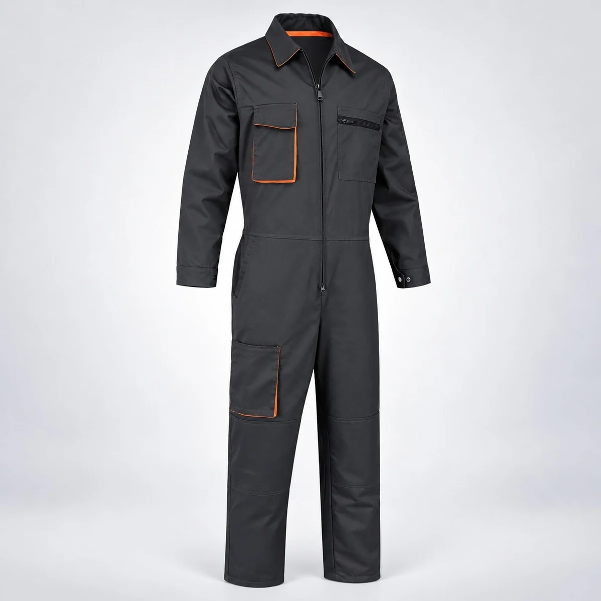 Charcoal Grey Industrial Coverall with Orange Piping
