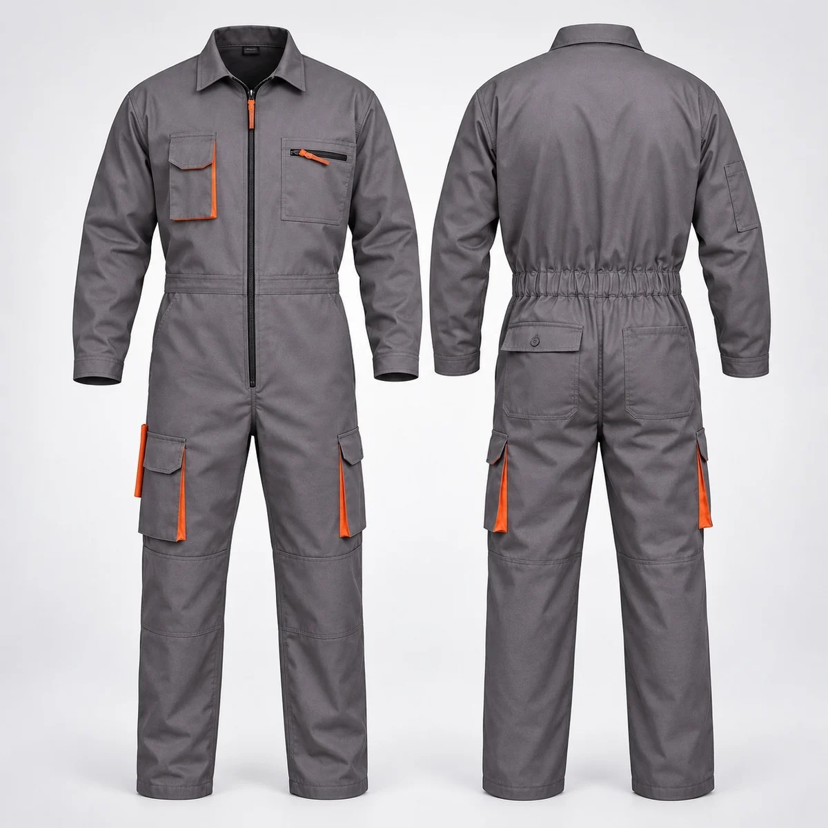 Grey Industrial Coverall with Orange Accents