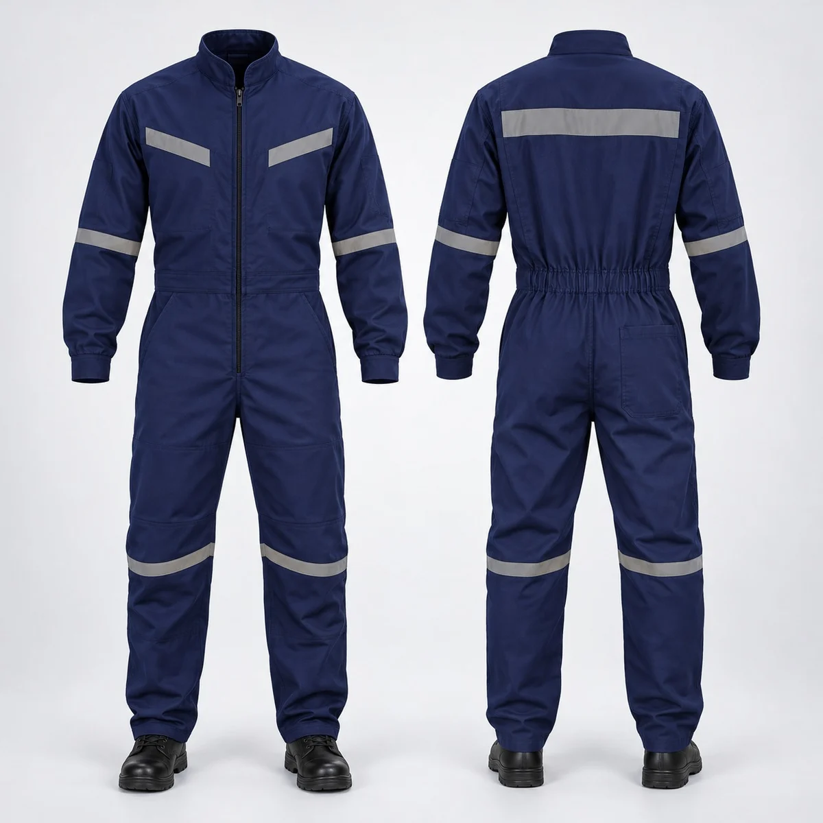 Mens Navy Blue Industrial Coverall with Reflective Strips