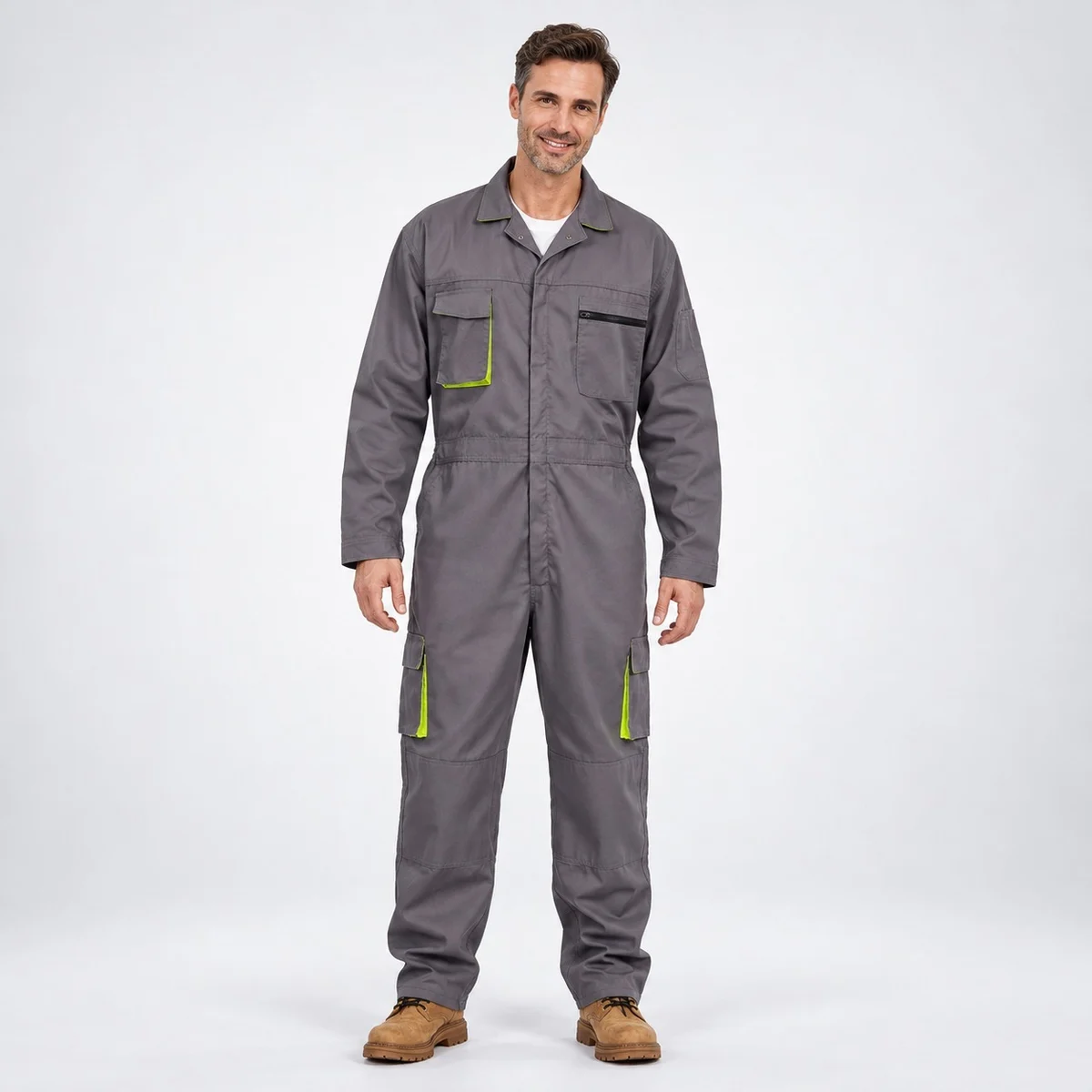 Grey Industrial Coverall with Lime Accents