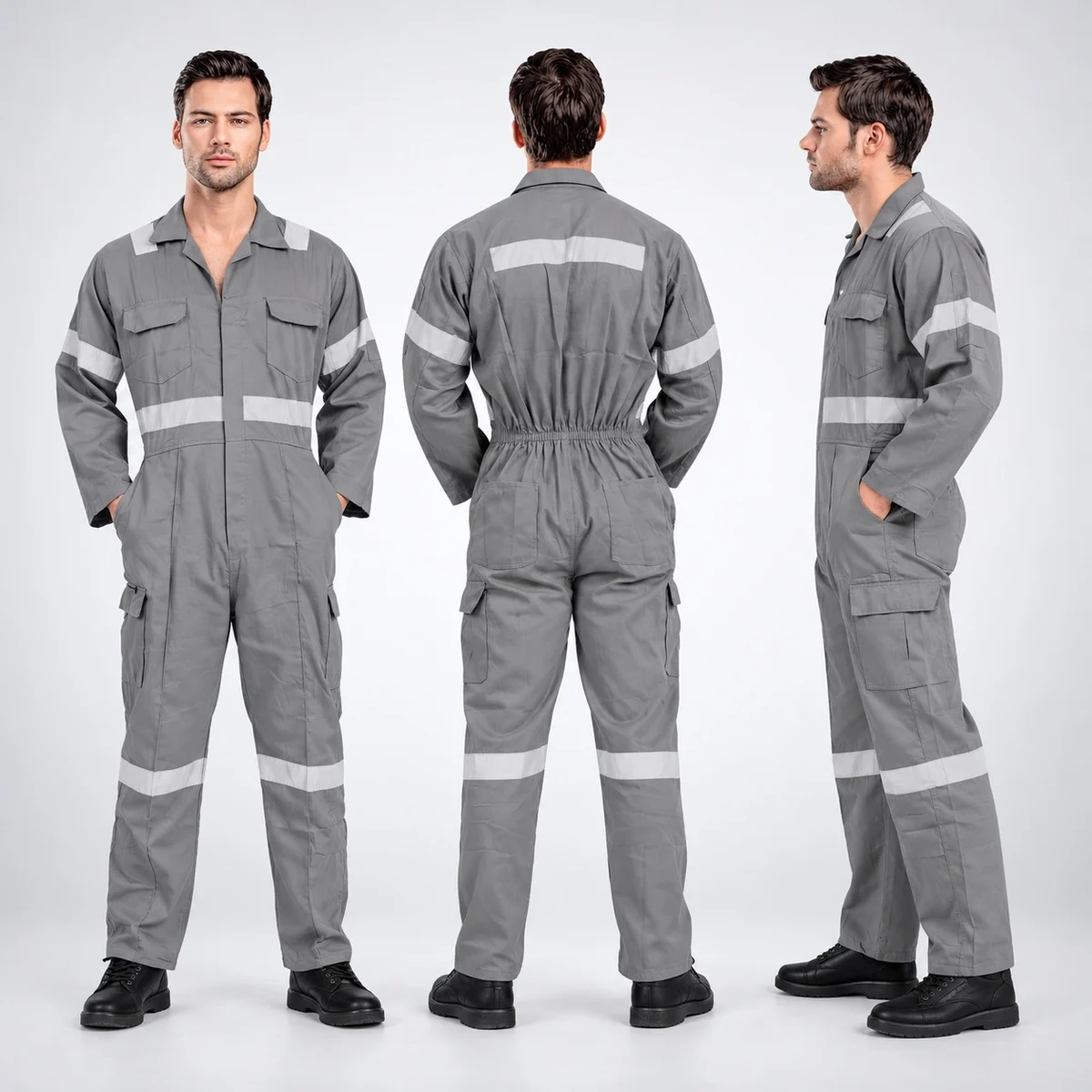 Grey Poly-Cotton Industrial Safety Coverall