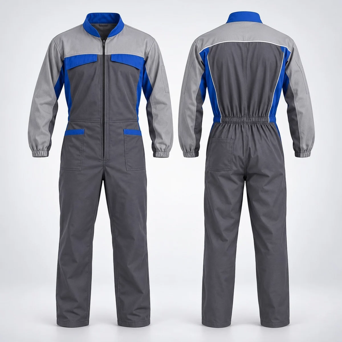 Grey and Blue Industrial Coverall Boiler Suit