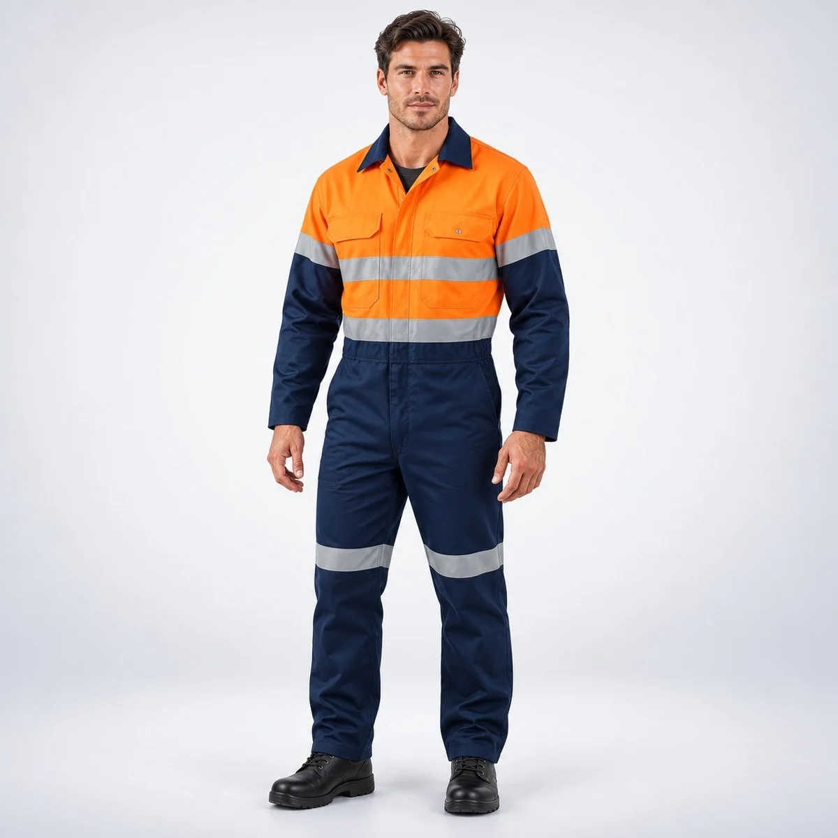 Orange and Navy High-Visibility Industrial Coverall