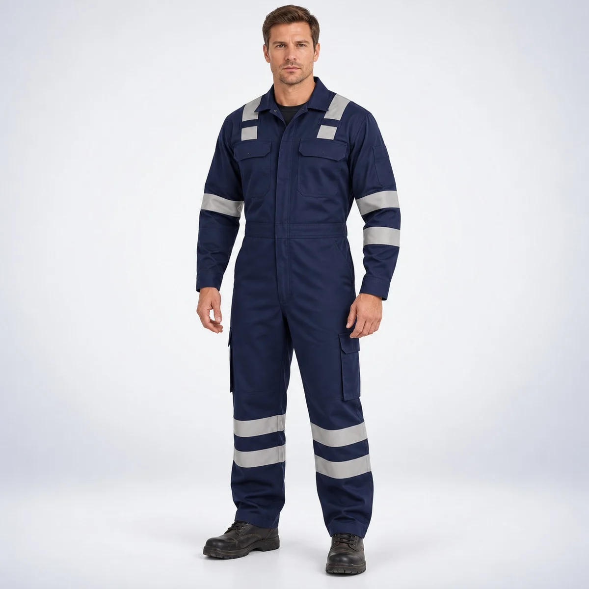Navy Blue Industrial Coverall with Reflective Tape
