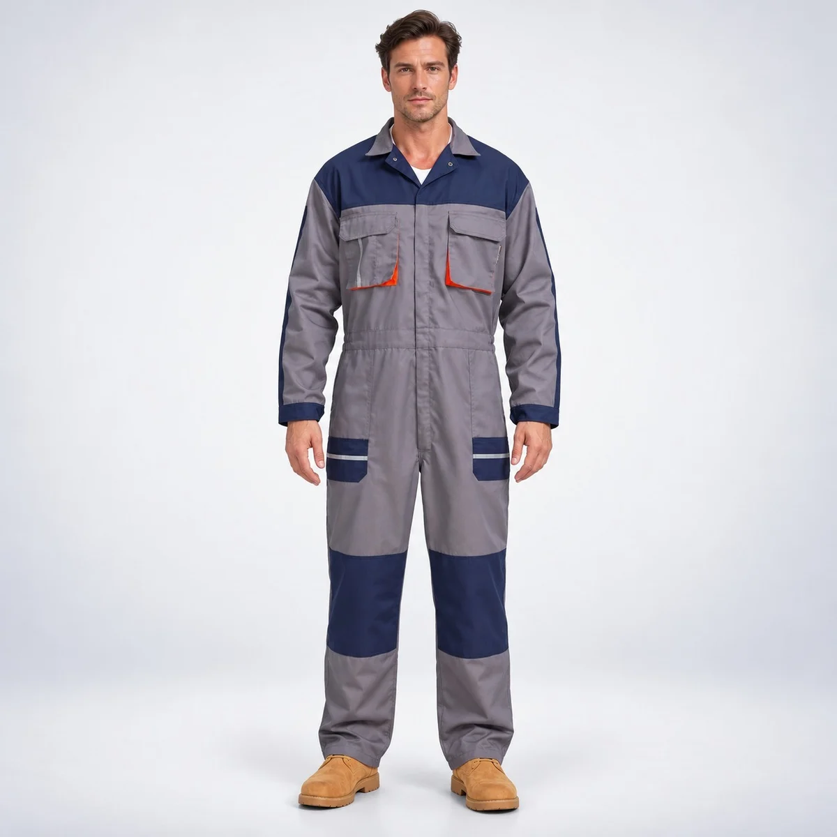 Grey and Blue Industrial Cotton Twill Coverall