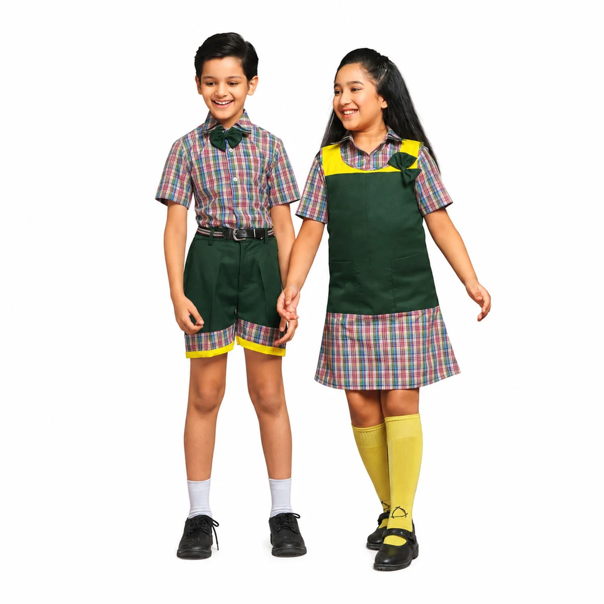 Multi-Color Plaid and Green School Uniform Set