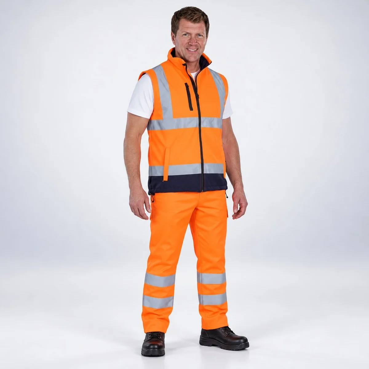 High-Visibility Orange Industrial Vest and Trouser Set