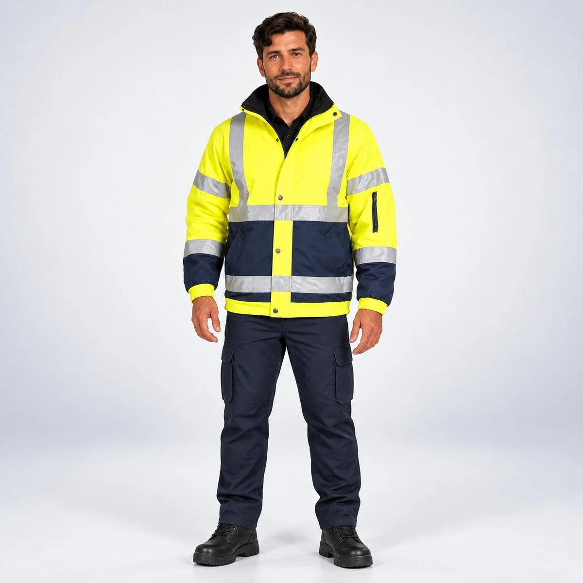 Neon Yellow and Navy Blue Hi-Vis Jacket and Trouser Set
