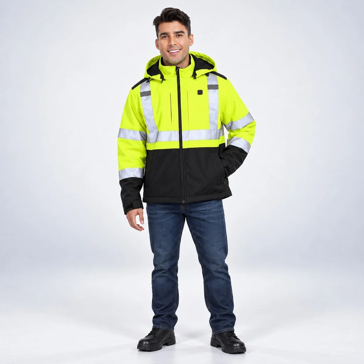 Neon Yellow And Black High-Vis Safety Jacket