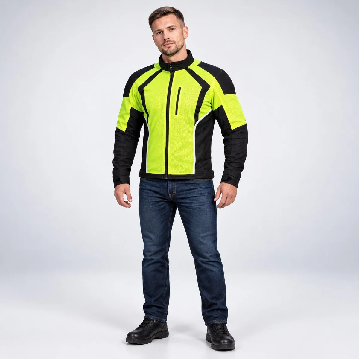 Neon Yellow and Black Industrial Safety Jacket