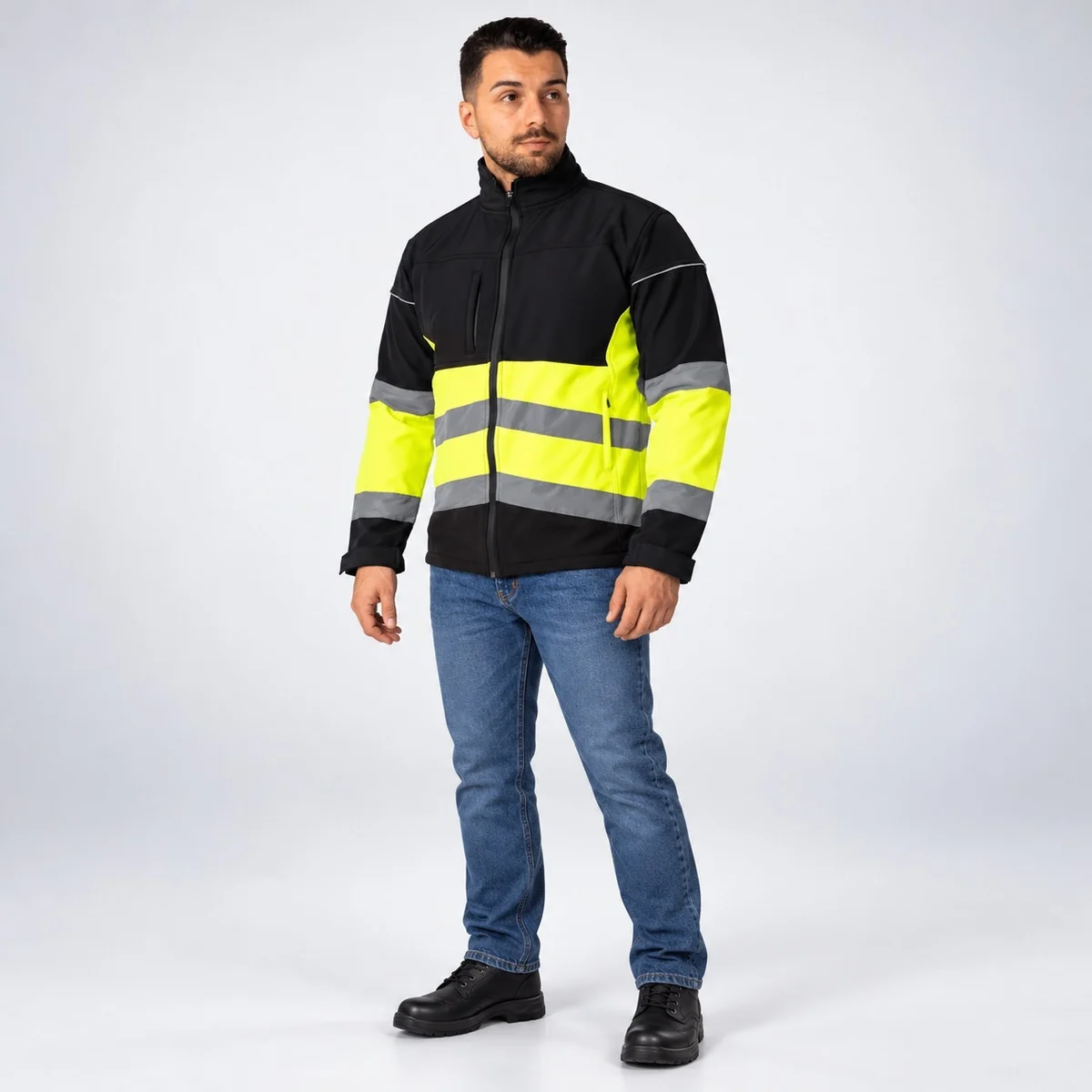 Black and Neon Yellow High-Visibility Safety Jacket